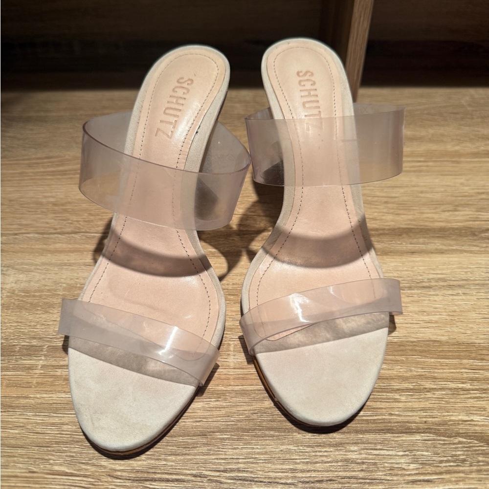 SCHUTZ Nude Clear-Strap Slide Mules